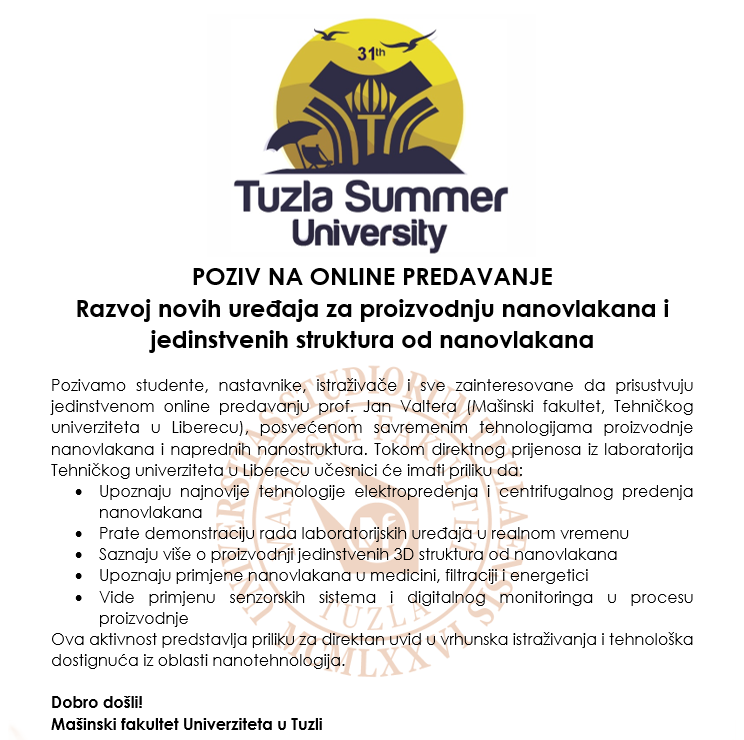 LJUT 2026 – Online predavanje – Razvoj novih uređaja za proizvodnju nanovlakana i jedinstvenih struktura od nanovlakana